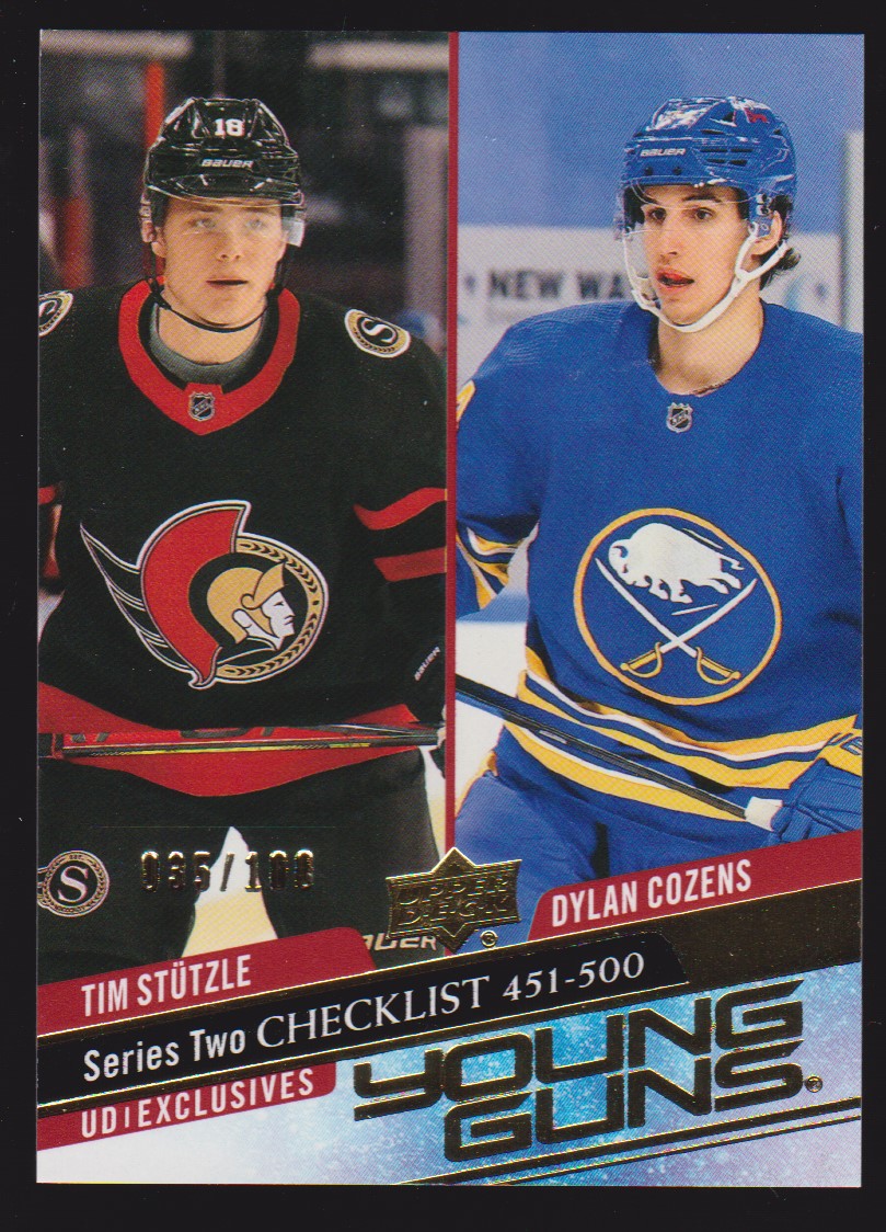 2020-21 UD Exclusives #500 Tim Stutzle / Dylan Cozens 35/100 (image for) 2020-21 UD Exclusives #500 Tim Stutzle / Dylan Cozens 35/100